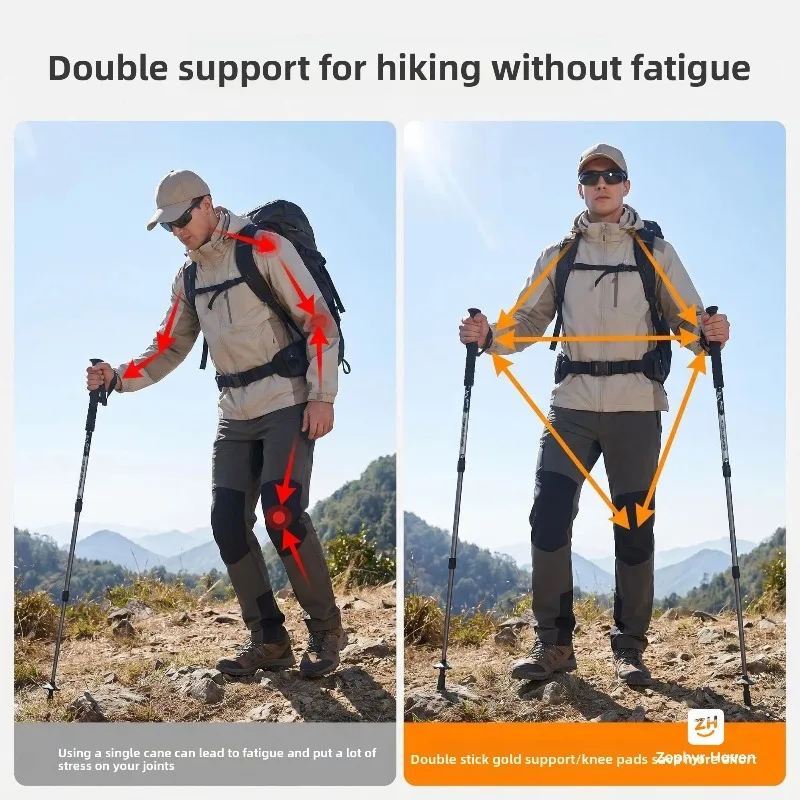 Outdoor Mountaineering Cane 2-in-1 Cane Portable Retractable Cane Ultra Light