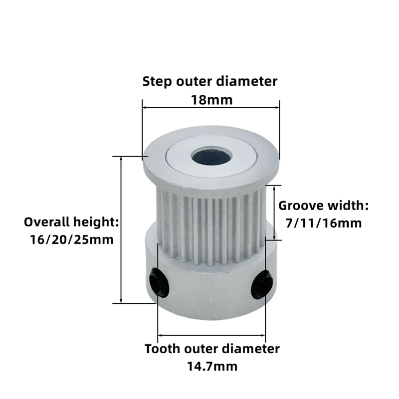 3D-Druckerteile GT2 Zahnriemenscheibe 2GT 24 Zähne K-förmige Aluminiumbohrung 5/6/6,35/8 mm 2GT Synchronradgetriebe 24 Zähne Breite 6/10 mm – Detail 2
