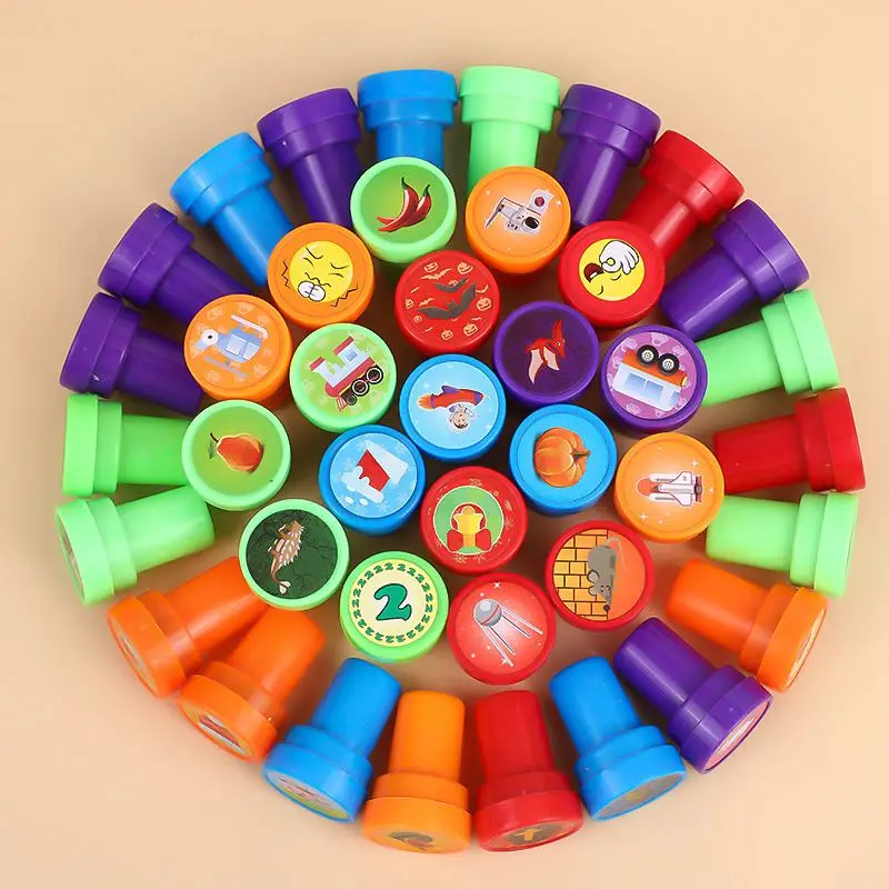 12/24pcs Cartoon Animal Fruit Children Toy Self-ink Stamps School Prize Gift Kids Birthday Party Favors Goodie Bag Pinata Filler