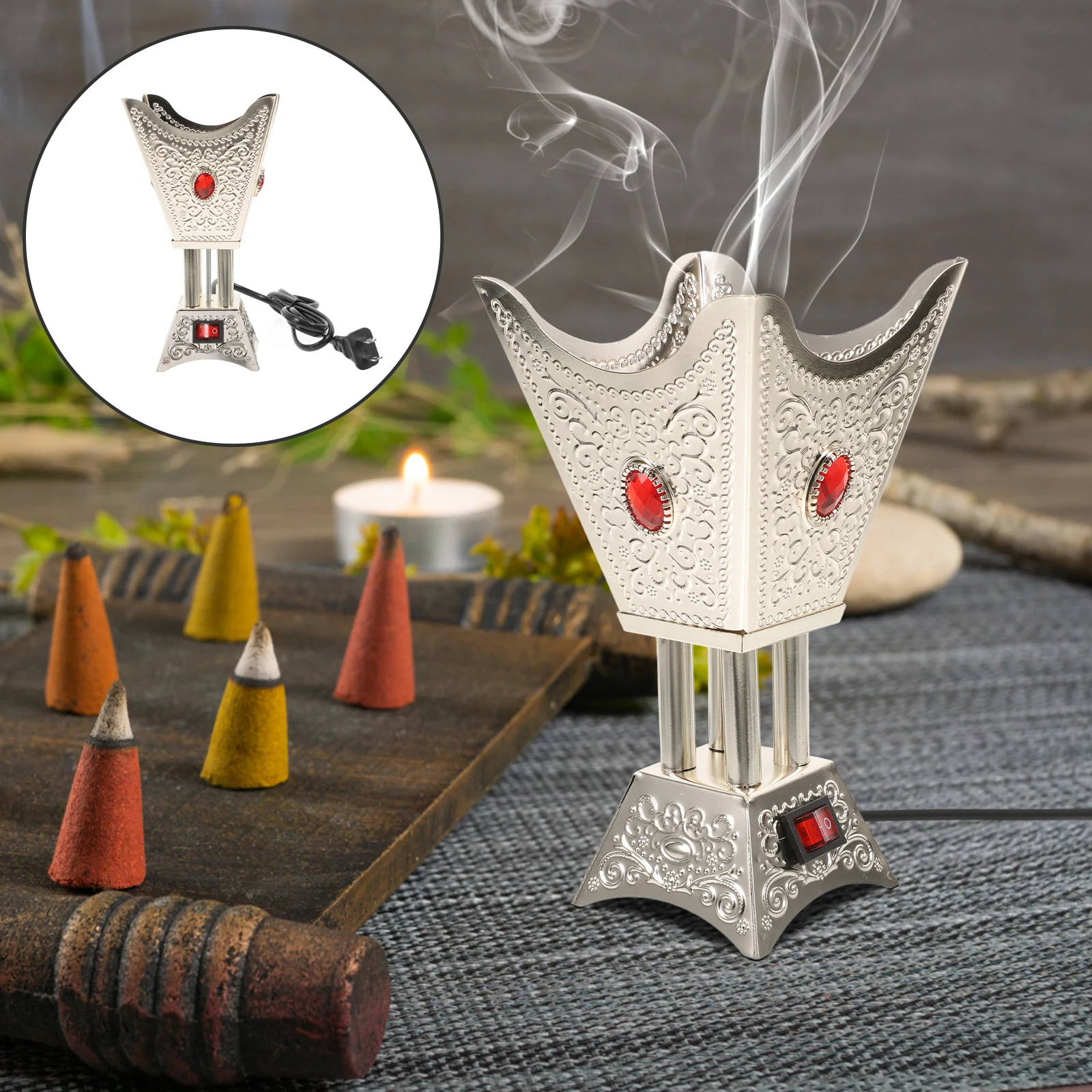 

Plug-in Incense Burner Metal Electric Aromatherapy Holder Decorative Censer Stove Portable Household Aroma