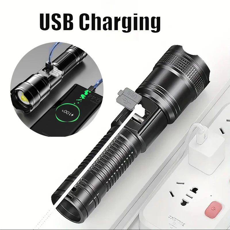 Super Bright Flashlight Built-in Battery Rechargeable LED Flashlights High Power Torch Lamp for Camping Lantern