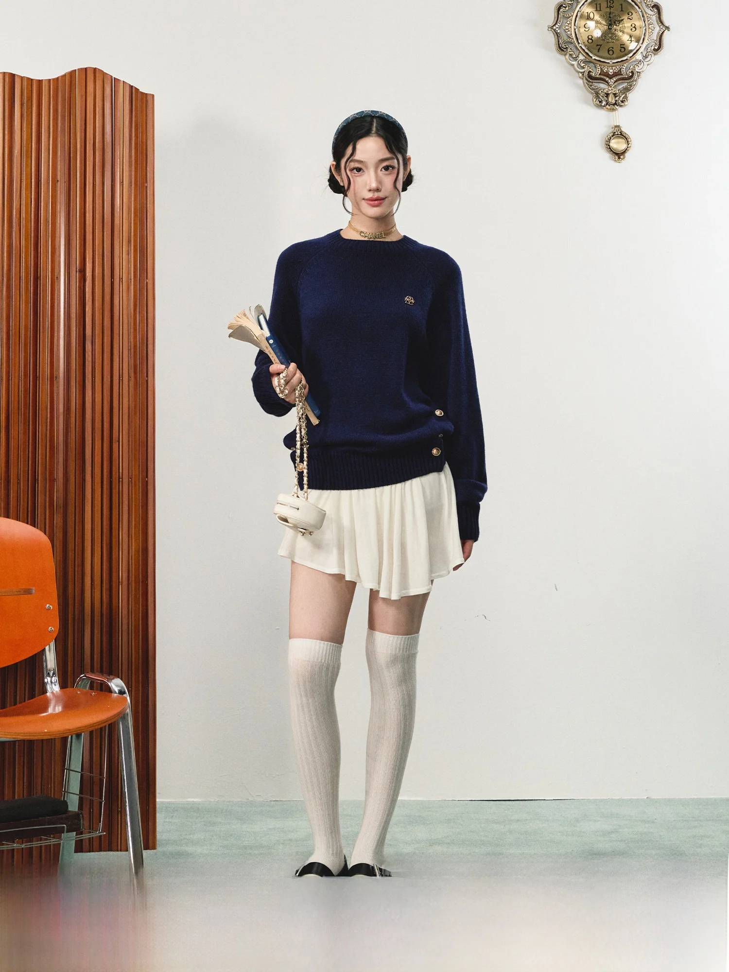 

LaluneDuCiel Women's round Ne Knitted Sweater Premium Wool Loose Fit Versatile Sle Korean Commute Sle Long Sve