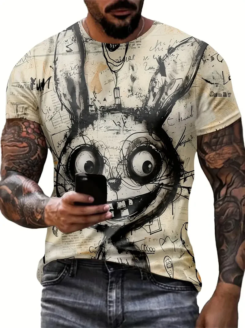 Funny Men's T Shirt Animal Print Casual Short Sleeve Tees O Neck Pullover Vintage T-Shirts men's Oversized Clothing Sportswear