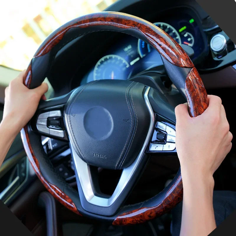 Car Modified Steering Wheel Card Set Peach Wood Grain Ultra-thin Universal Anti-slip Half Set Card Decorative Car Handle Gloves