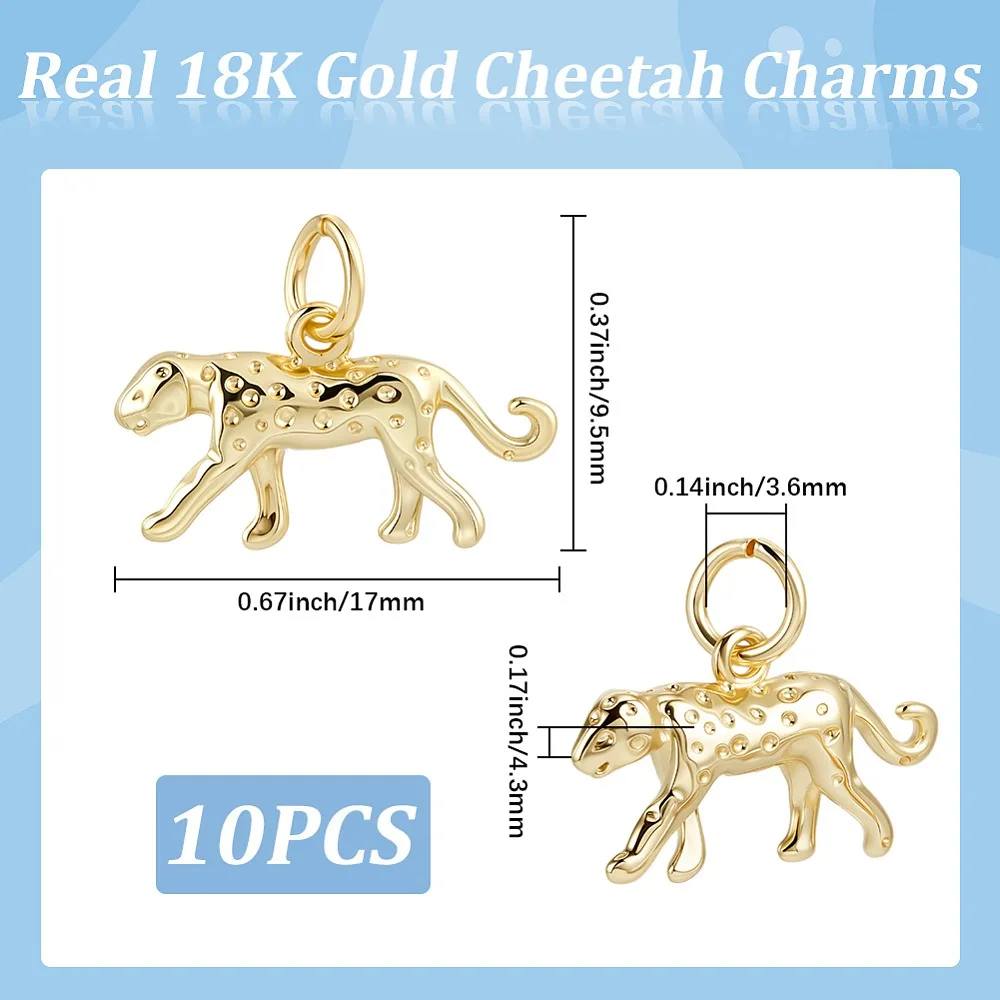 

10Pcs Rack Plating Brass Pendants Cheetah Charms Long-Lasting Plated Cadmium Free Lead Free Real 18K Gold Plated 9.5x17x4.3mm