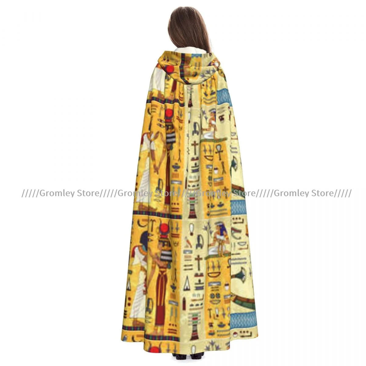 Egyptian Hieroglyph And Symbolancient Witch Cloak Hooded Cosplay Costume Halloween Adult Long Party Cape