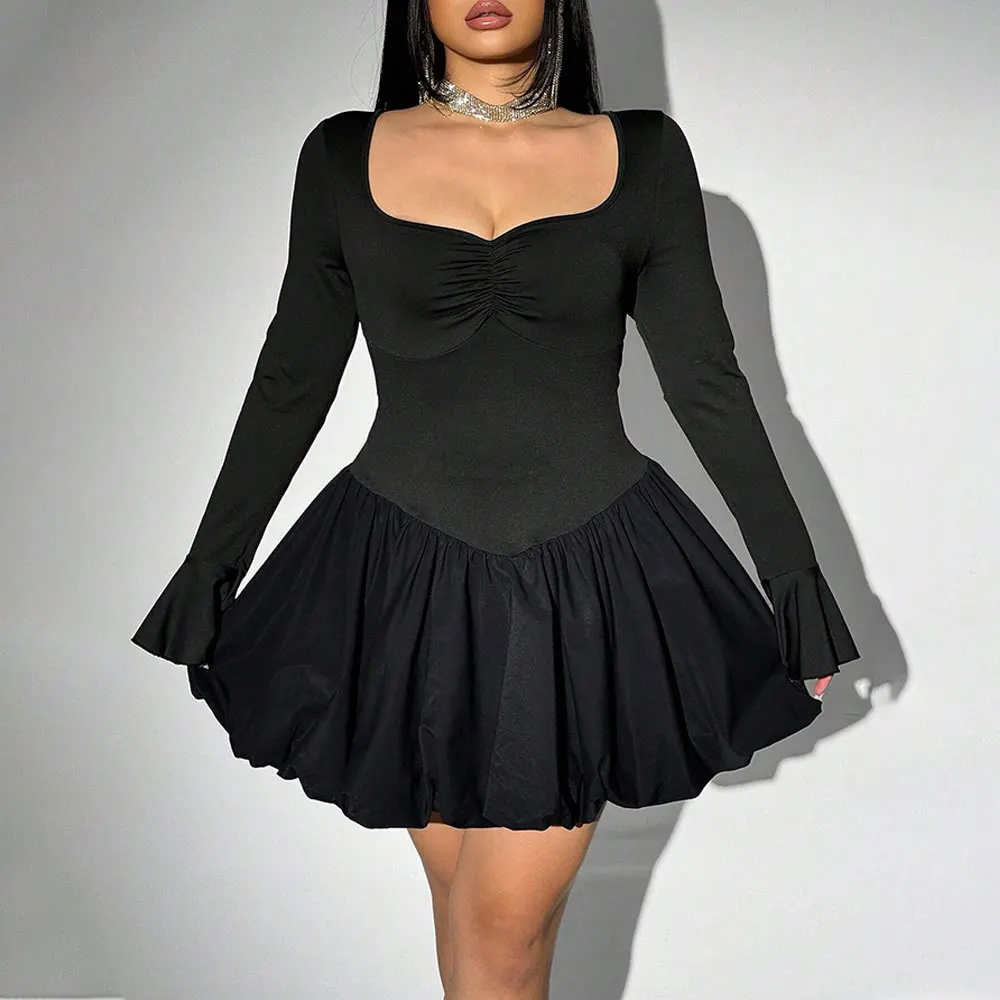 Plus Size Women's French Style Sexy Dress Autumn Winter New Waist Slimming Elegant A-line Short Dress Elegantes Casual Y2k