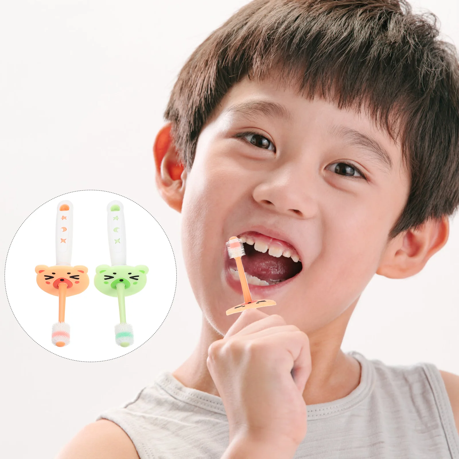 2 Pcs Baby Toothbrush Flexible Manual Toothbrushes Set Oral Cleaners Silica Gel Handheld Kids Funny