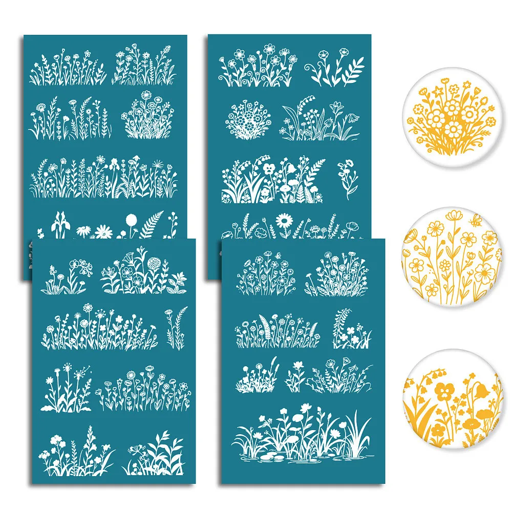 4Pcs 4 Styles Nylon Screen Printing Stencil for Painting on Wood DIY Decoration T-Shirt Fabric Flower 150x100mm 1pc/style
