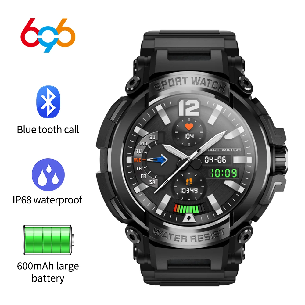 New Outdoors Men Sports Fitness Blue Tooth Call Smartwatch 600mah Battery Heart Rate IP68 Waterproof Smart Watch Health Watches