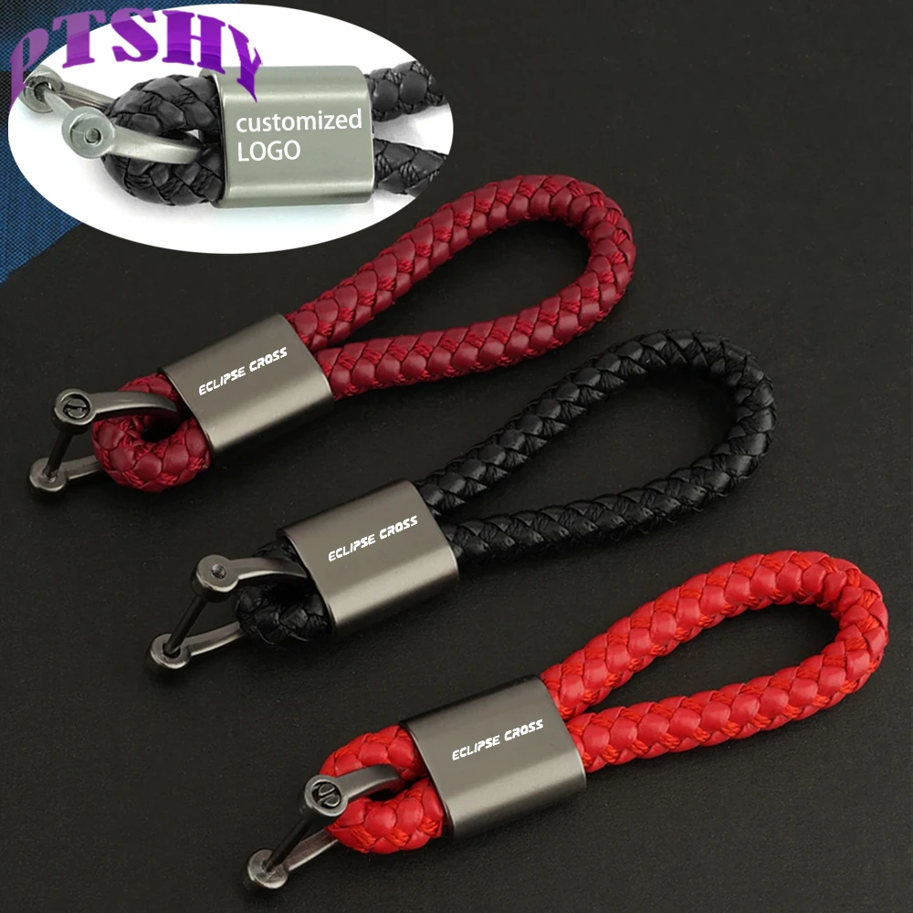 For Mitsubishi Eclipse Cross Badge Ralli Art Car Accessories Custom LOGO Braided Rope Keyring Metal Keychain Key Chain Holder