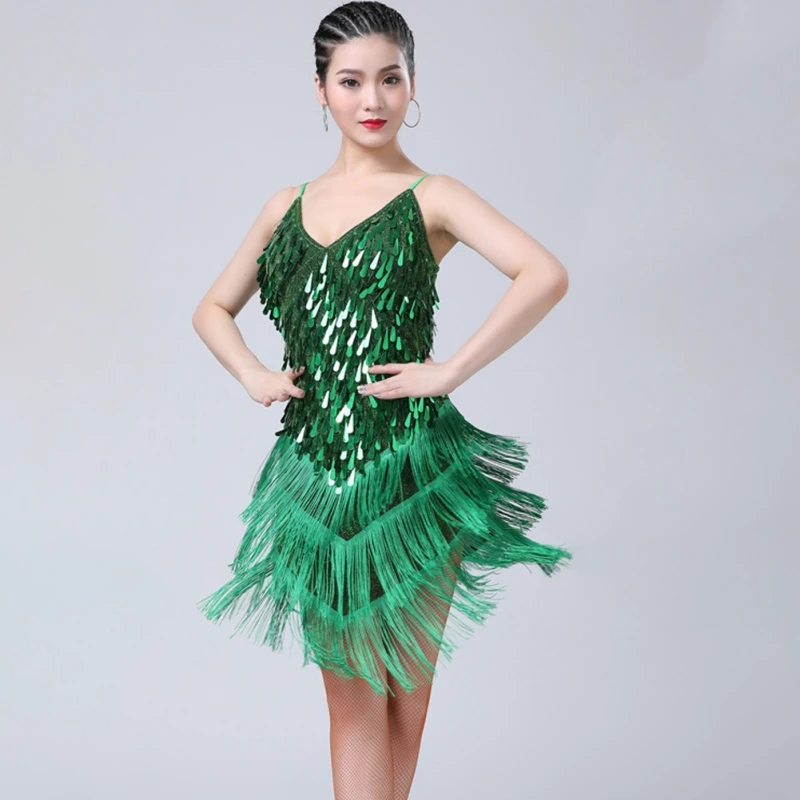 Latin Dance Dress Competition Costumes Skirt Sequin Tassel Various Color Sling Fringe Adult Children Dance Performing Skirt Wear