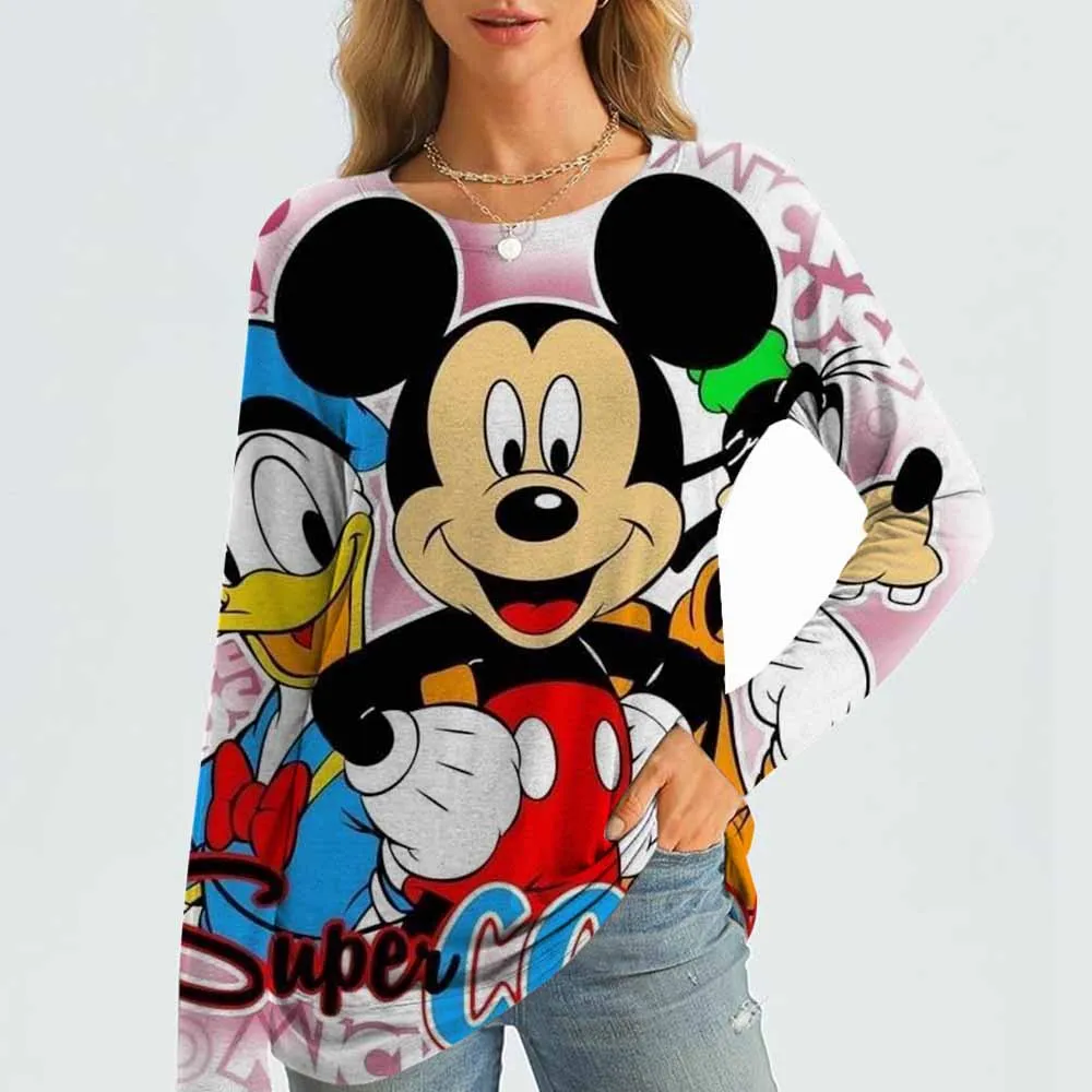 Moda feminina disney mickey mouse camisa de manga comprida solta casual streetwear topo moda feminina