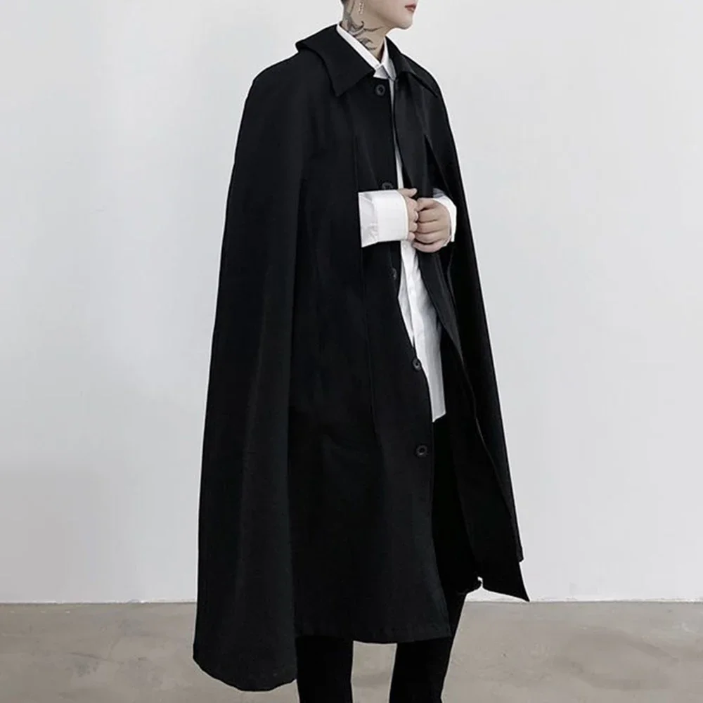 Mens Dark Style Sleeveless Mid-Length Cape Cloak Autumn and Winter Genderless Japanese Fashion Retro Loose Cape Coat