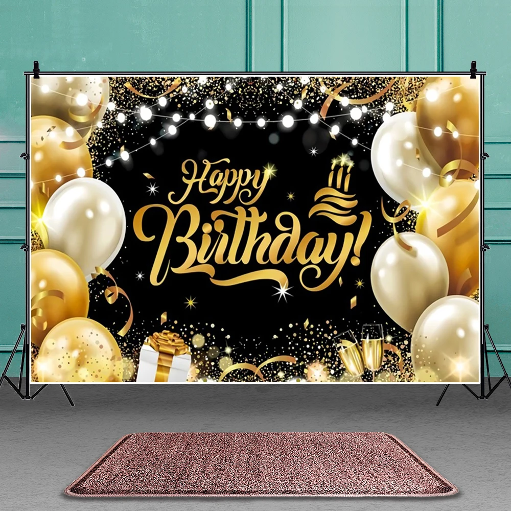 Złoty czarny błyszczy balon z okazji urodzin tła imprezowe kobiet mężczyzn fotografia w tle baner dekoracyjny studia domowego