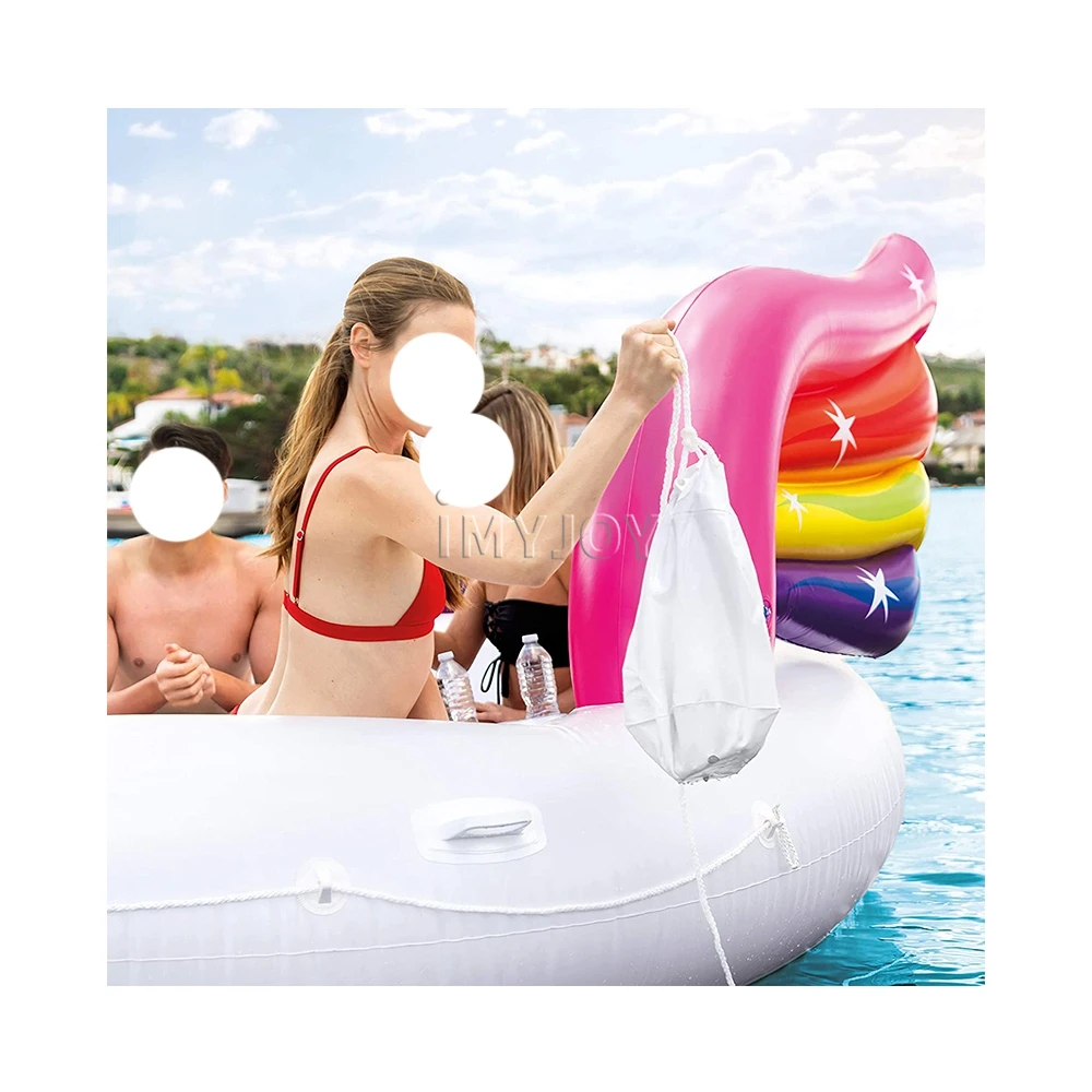 Outdoor Water Park Playground Equipment Large Floating Island Inflatable Swimming Ring For Kids Unicorn