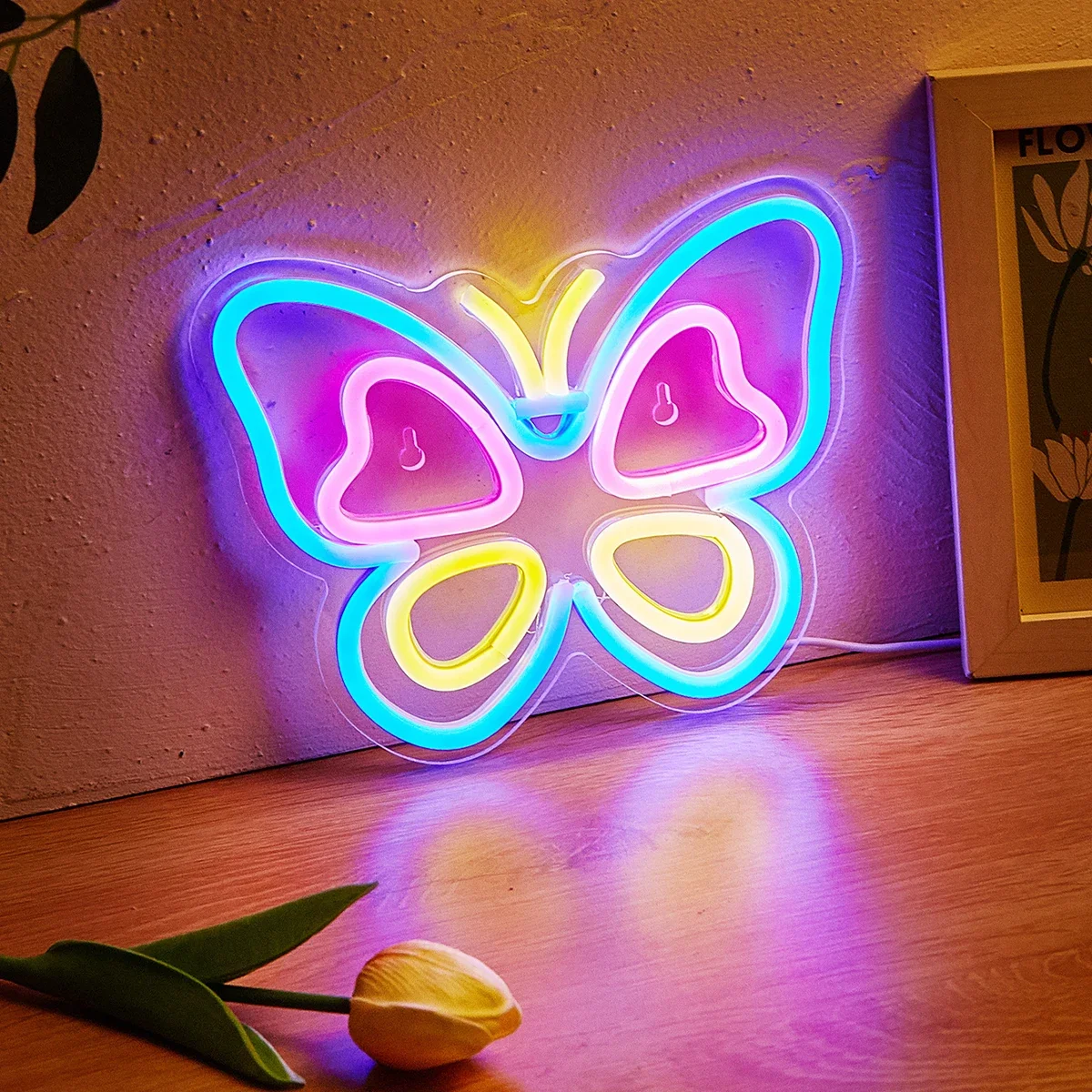 Neon LED Butterfly Night Light, USB 62 Signs, 3D Wall Art, Game Room, Bedroom, Living Decor Lamp