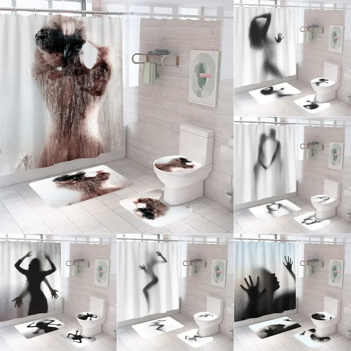 Women Shadow Shower Curtain Set Sexy Girl Portrait Bathroom Curtains for Home Decorations Creative Design Decor