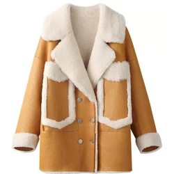 Denny&Dora Womens Shearling Sheepskin Jacket Womens Shearling Aviator Jacket Warmest Winter Coats Casual Coat