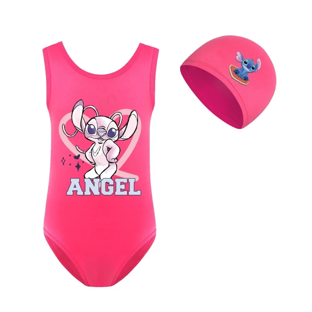 Cartoon Cute Children Bikini One Piece Swimsuit Disney Anime Stitch Angel Girls Swimming Suit Summer Beach Bathing Swimwear