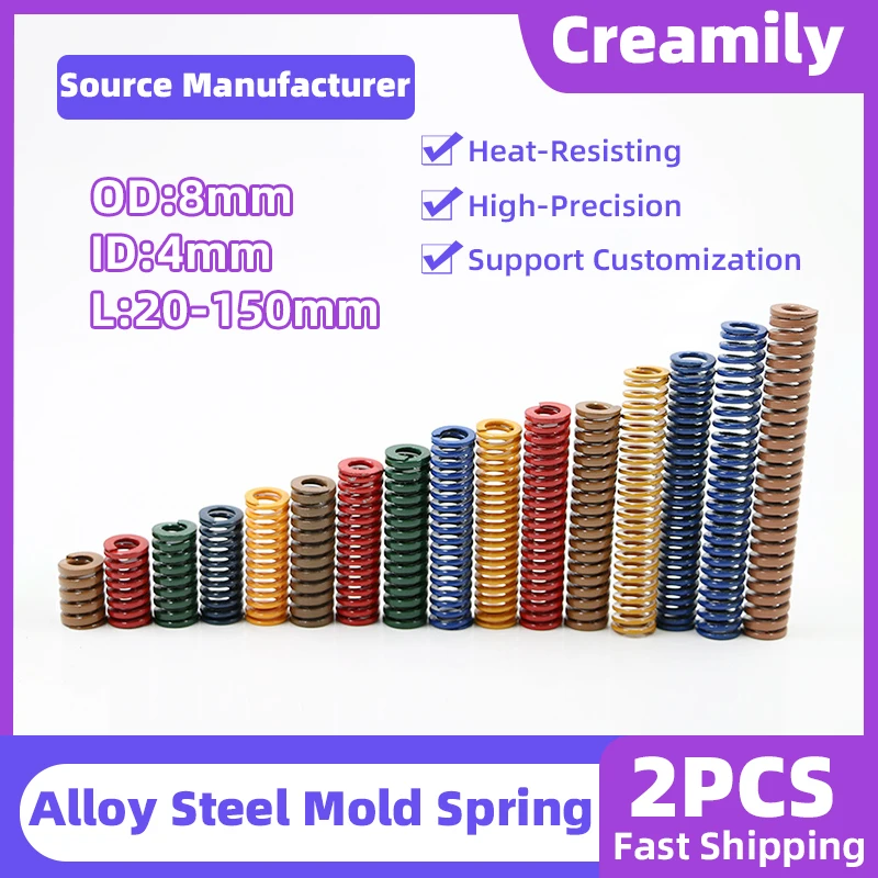 

Creamily 2PCS Die Spring Load Spiral Stamping Compression Mould Springs Outer Diameter=8mm Inside Dia=4mm Length=20-150mm