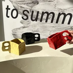 Irregular Creative Mug, Handhold Ceramic, Square Lovers, Water Cup, Coffee Cup, Small Crowd, Nordic Ins Style