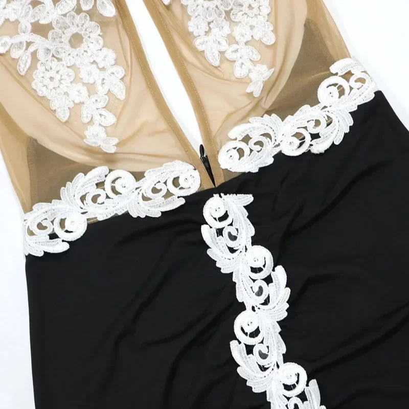 GUWU Women Sleeveless Deep V Neck Lace Embroidery Mini Dress Summer Streetwear Hollow Out Sheer Evening Sexy Night Party Dresses