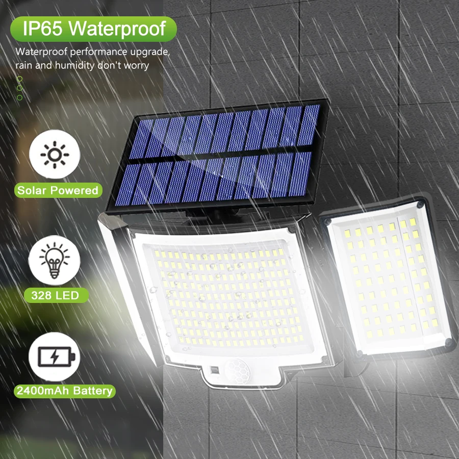 Lampe solaire à 348 LED, imperméable conforme à la norme IP65, 3 modes d'éclairage, luminaire d'extérieur, idéal pour un jardin, une cour, une pelouse ou une passerelle