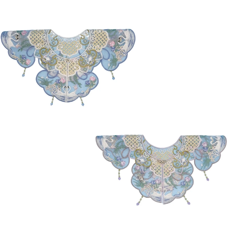 Yunjian Collar Shawl with Floral Pearls Tassels Chinese Embroidered Collar K3KF