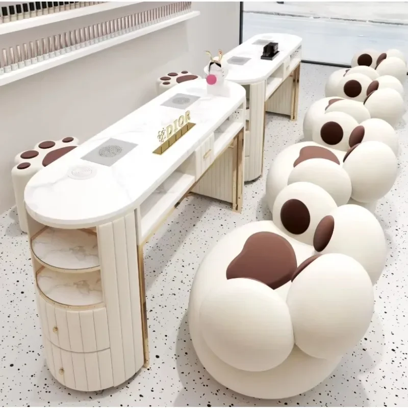 Hot Selling Interior Design Beauty Salon Spa Hair Equipment Light Luxury Professional Manicure Table And Chair Set