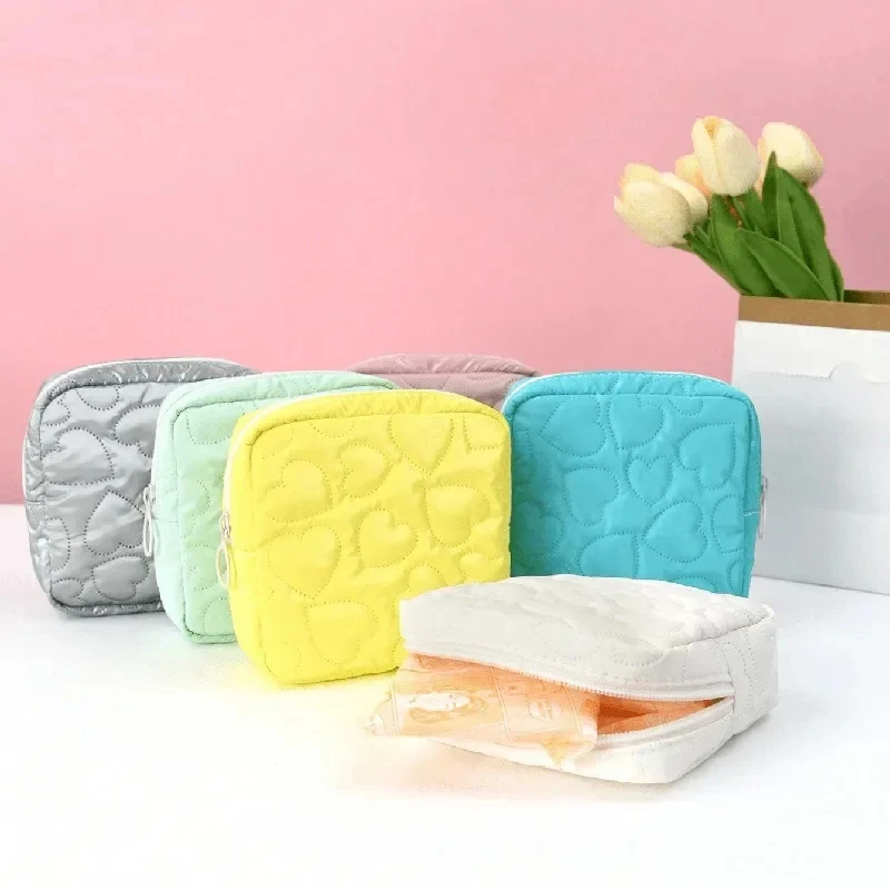 New Candy Color Square Glossy Cosmetic Bag Makeup Bag Pouch Portable PU Waterproof Storage Bag Women Sanitary Napkin Organizer