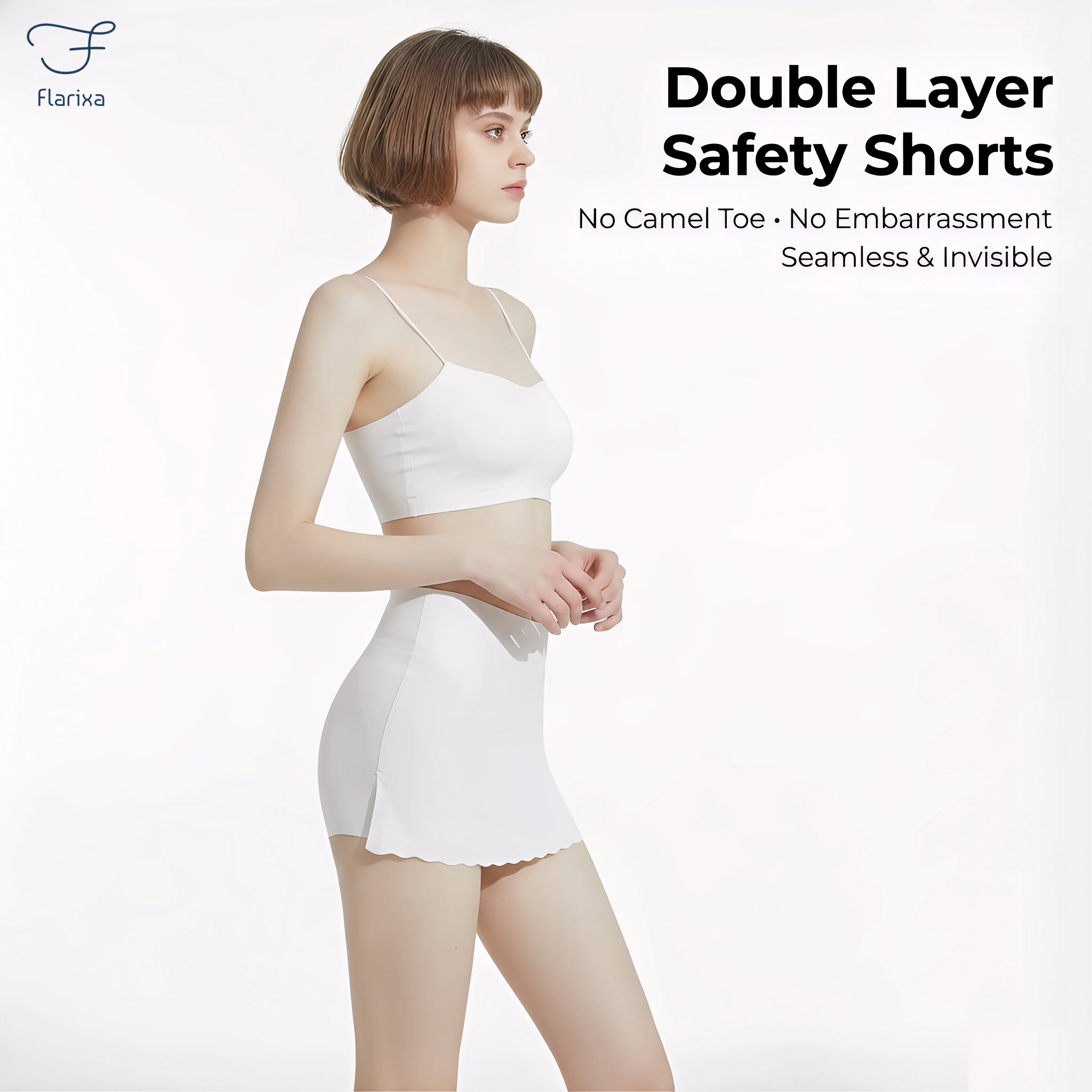 Flarixa Double Layer Safety Shorts Women Invisible Seamless Underwear High Waist No Rolling Full Coverage Under Skirts Dresses