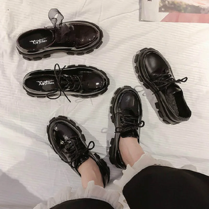 Small Leather Shoes Female 2020 New Wild Thick High Heel Retro Black Work Shoes Spring and Autumn Sponge Cake Low Single Shoes