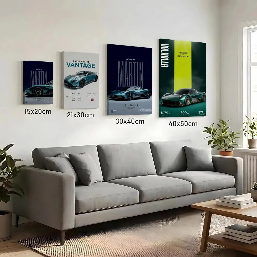 A-Aston Car M-Martin Painting Calligraphy HD Canvas Print Poster Wall Art | Optional Frame | Modern Hallway Decor