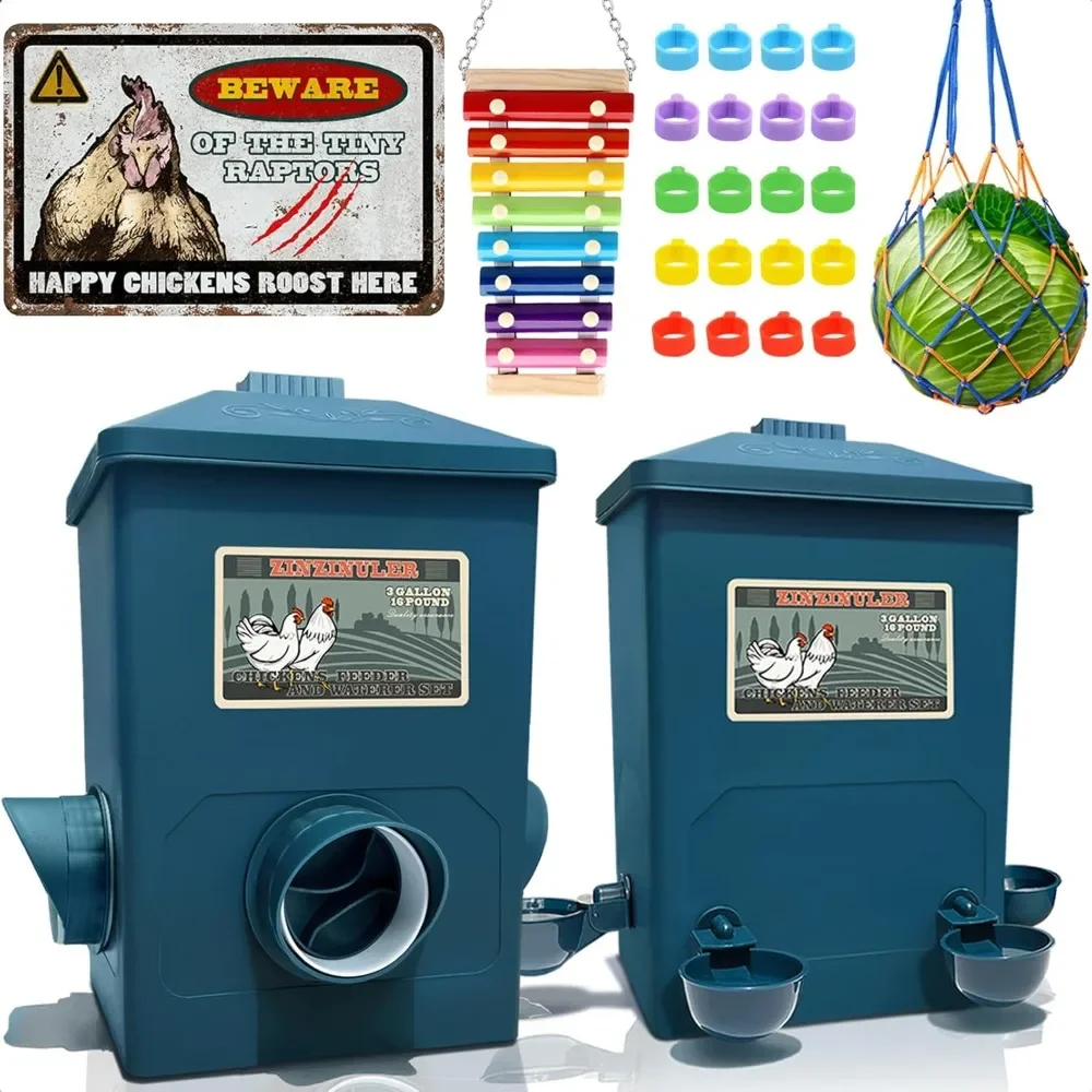 

US Shipping Automatic Chicken Feeder and Waterer Set 3 Gallon No Waste Poultry Feeder Cup for Coop