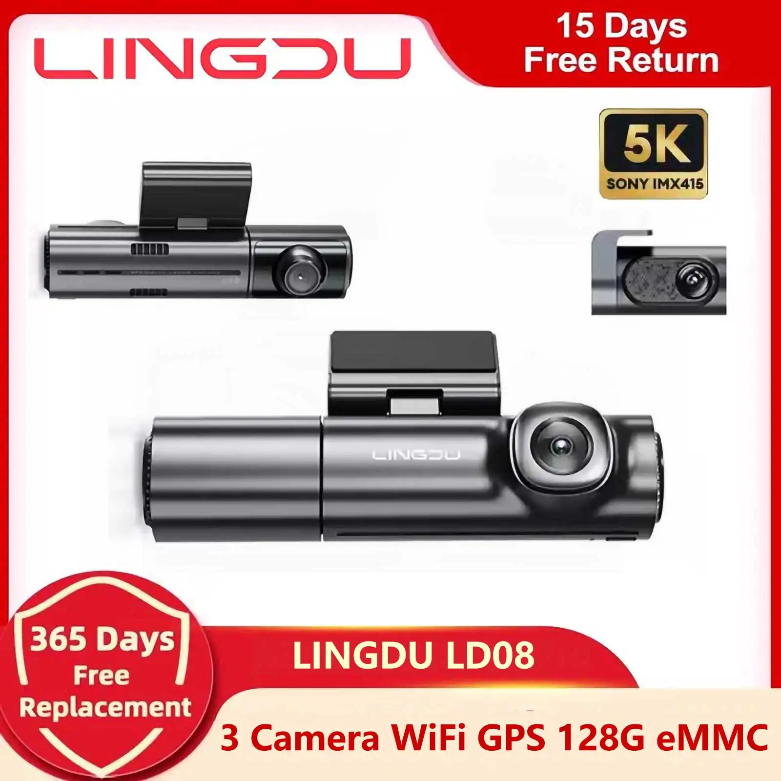 LINGDU LD08 3 Channel Dash Cam 5k Car DVR Front Inside Rear 5G WiFi With ADAS GPS 24H Parking Monitor WDR Night Vision Black Box