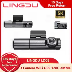 LINGDU-LD08 3 Canal Dash Cam, 5K Carro DVR, Frente Para Dentro, Traseira 5G, WiFi com ADAS GPS, Monitor de Estacionamento 24H, WDR, Visão Noturna, Caixa Preta