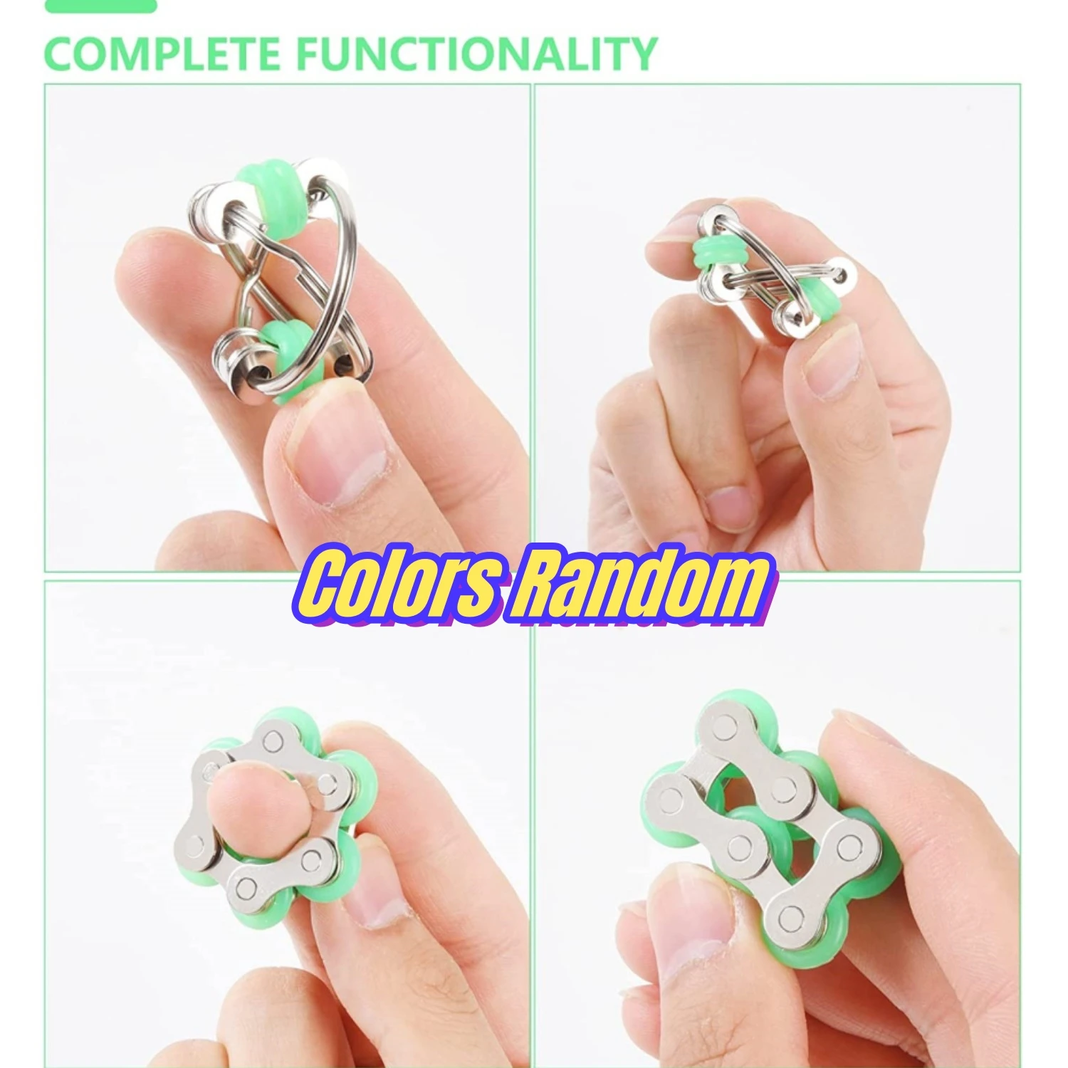 8 Pcs Hand Fidget Toys Roller Bicycle Bike Chain Fidget Spinner Flippy Chain Large Mesh Marble and Spiky Sensory Rings