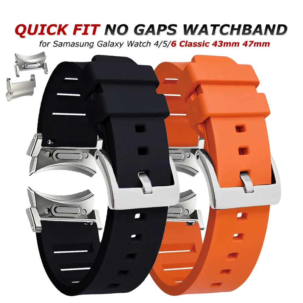 No Gaps Soft Rubber Strap For Samsung Galaxy Watch6 Classic 47mm 43 40mm 44mm 5Pro 45mm Quick Fit Sports Rubber Band For 42 46mm