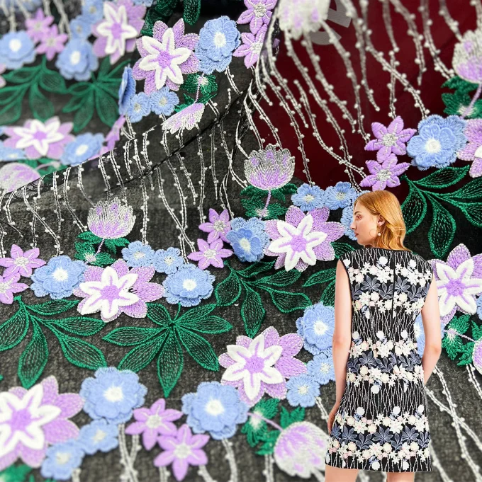 

New Heavy Industry 3D Flower Embroidery Fabric Women's Dress Embroidery Fabric Accessories