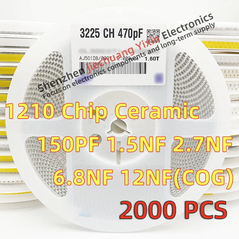 

Chip Ceramic Capacitor 1210 150PF 1.5NF 2.7NF 6.8NF 12NF 100V 250V 500V 630V 5% accuracy COG material 3225 Capacitance 2000pcs