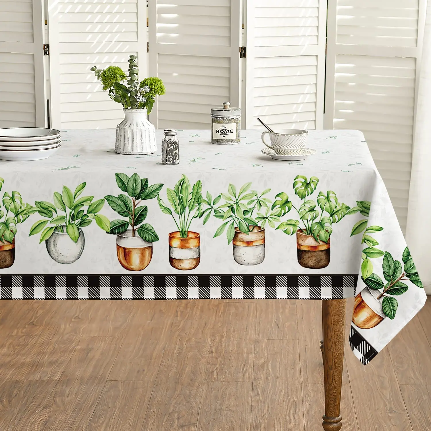 

Summer Watercolor Vase Rectangular Tablecloth Holiday Party Decorations Reusable Waterproof Table Cover for Dining Table Decor