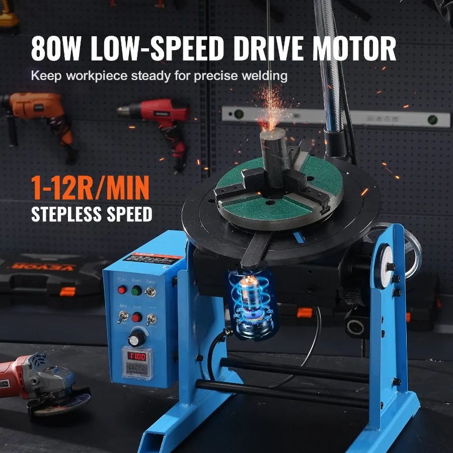 Posicionador de soldagem rotativa 66lbs 30kg 090 mesa giratória de posicionamento de soldagem 112rpm 80w com 12.4 Polegada 3 mandíbulas torno chuck weldin