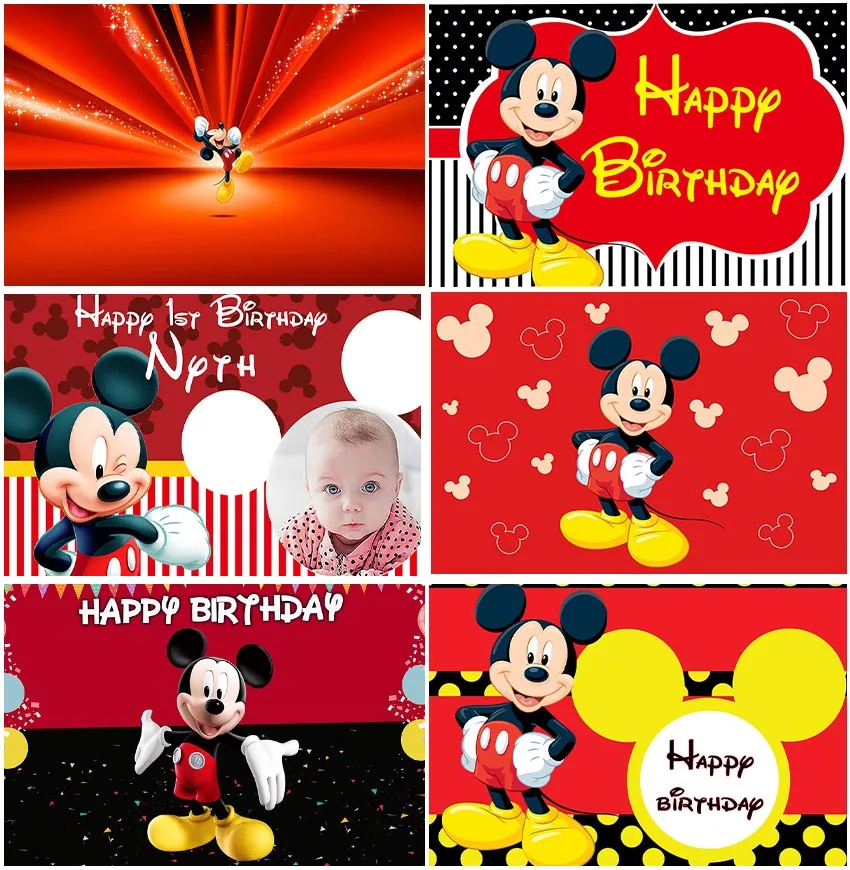 

Disney Mickey Mouse Red Theme Backdrops For Birthday Party Baby Shower Customized Backgrounds Baby Portrait Banner Photocall