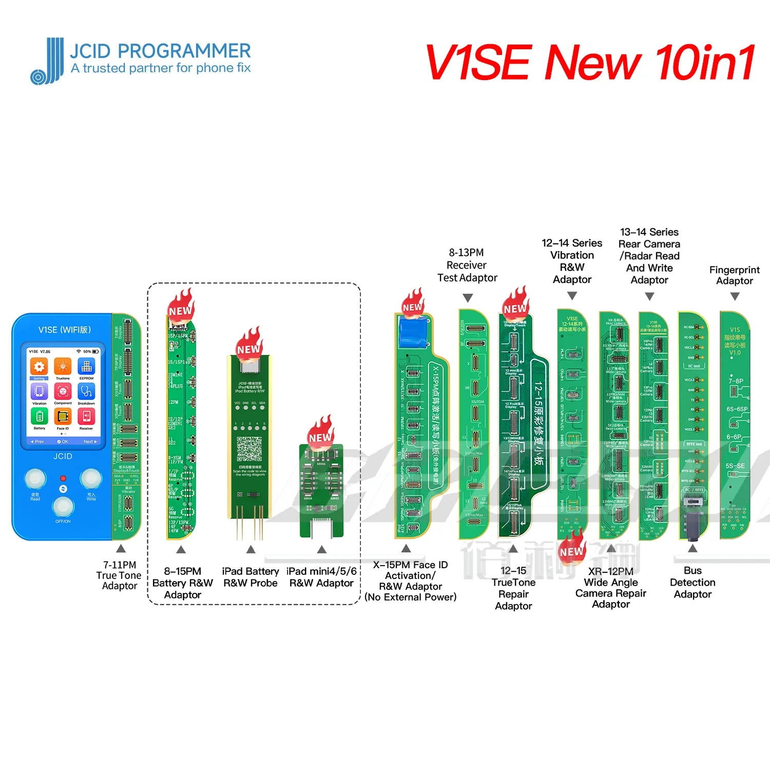 JC V1SE Programmer iPhone X 11 12 13 14Series photosensitive original color touch vibration fingerprint battery data face repair