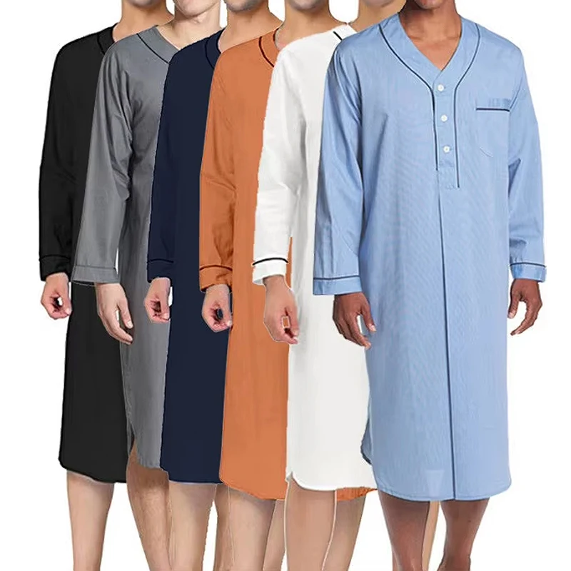 

2026 Spring and Autumn Winter Muslim Medium and Long Loose Bathrobe Pajamas European and American Men's Home Clothes Sleepwear