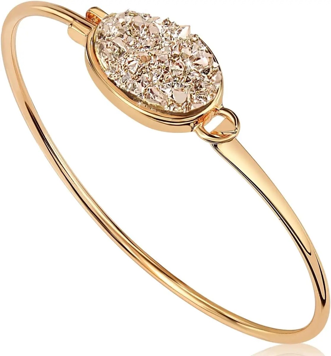 

Simulated Druzy Cuff Bracelets for Women Boho Stackable Bangle in Gold Silver or Rose Gold Tone with Oval Stone