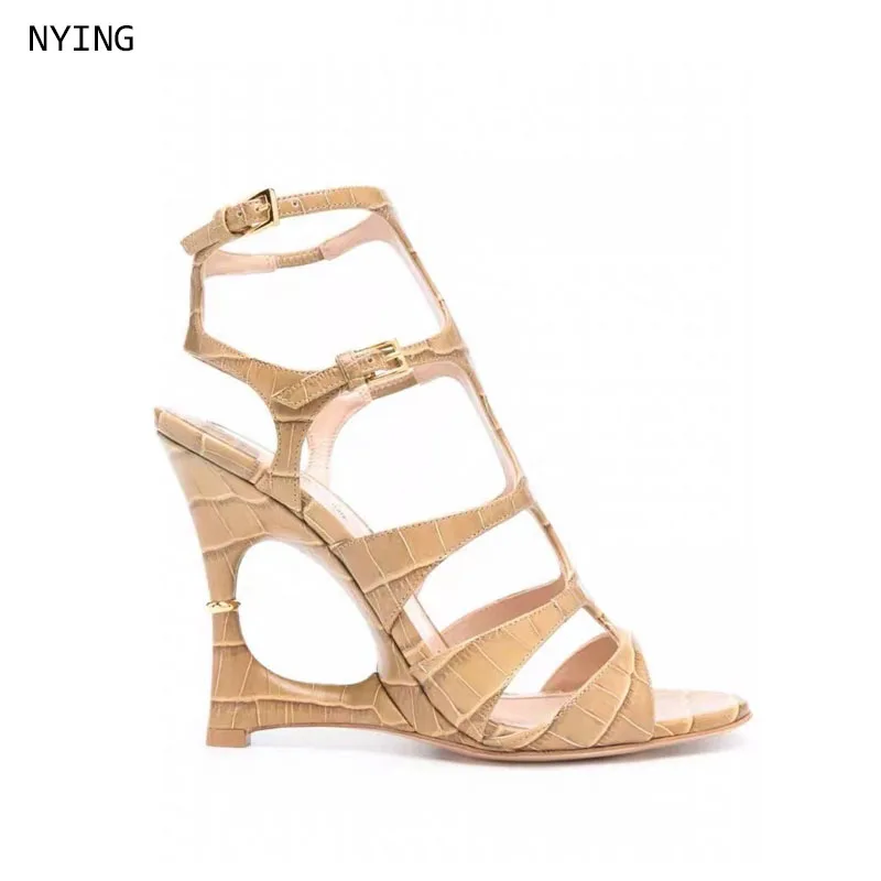 

2025 Fashion Shoes Woman Open Toe Thin Heel Sandal for Woman Cutouts Super High Gladiator Shoes Summer Heels 44