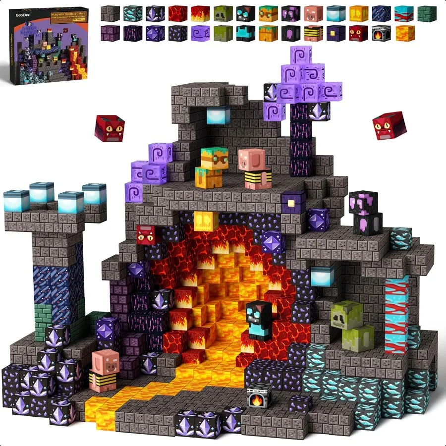

GobiDex 100PCS Magnetic Building Blocks GameBased Build Magwonder Cave World with Magnet Construction Toys STEM Sensory Gift fo