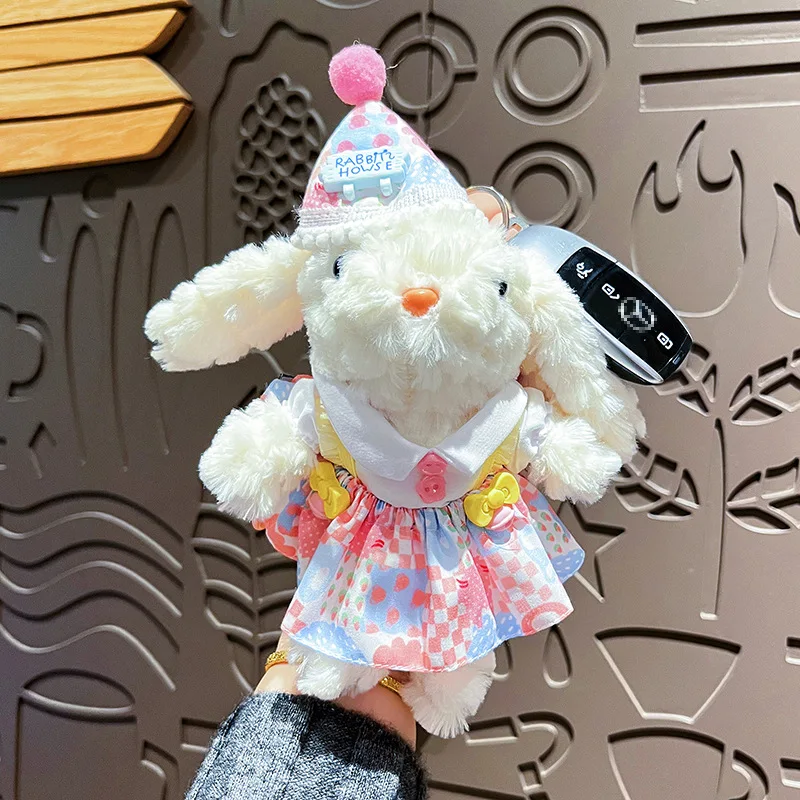 LLavero de conejito de orejas largas de dibujos animados creativo, juguete de peluche, falda de princesa, disfraz, bolso de conejo cambiable, regalo bonito para estudiantes y niños